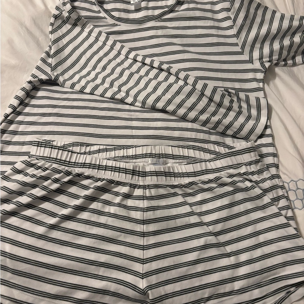 Women's Black and White Striped Pajama Set